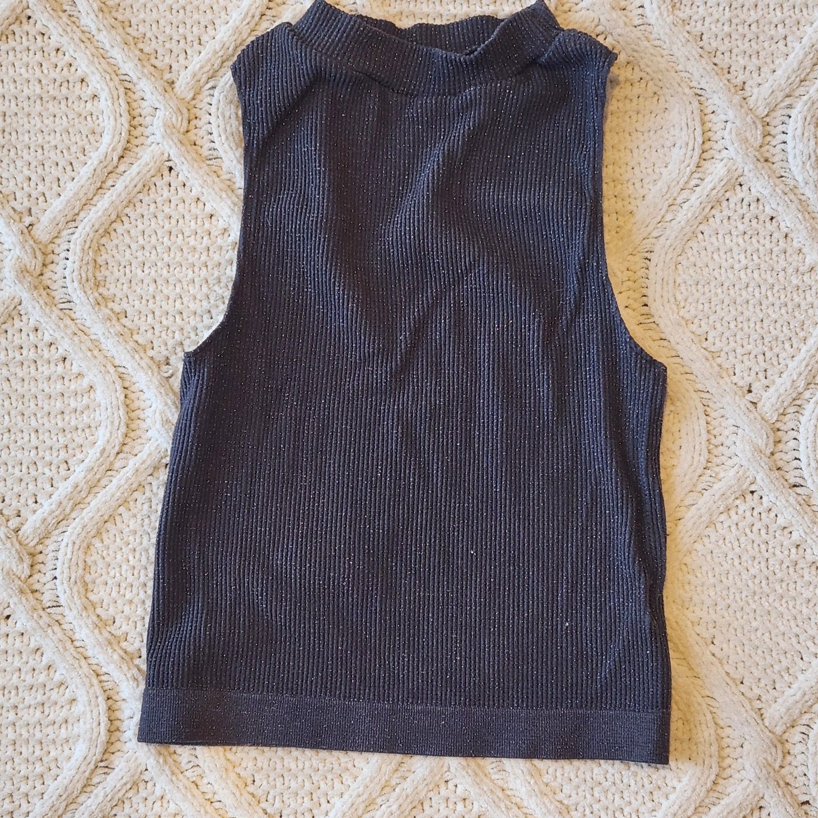 Charlotte Russe Grey Glitter Mock Turtleneck Sleeveless Top Size M